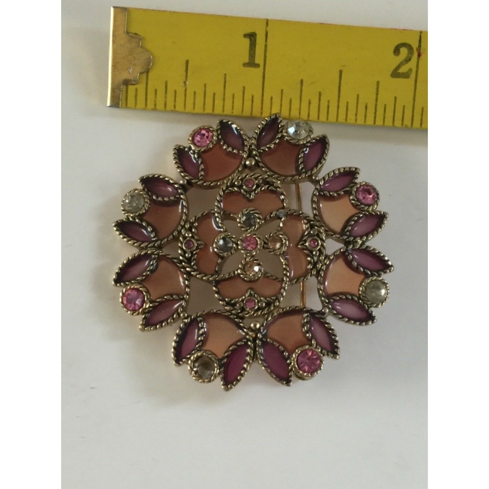 Vintage round gemstones pink purple gold Colorful Pin‎ Brooch